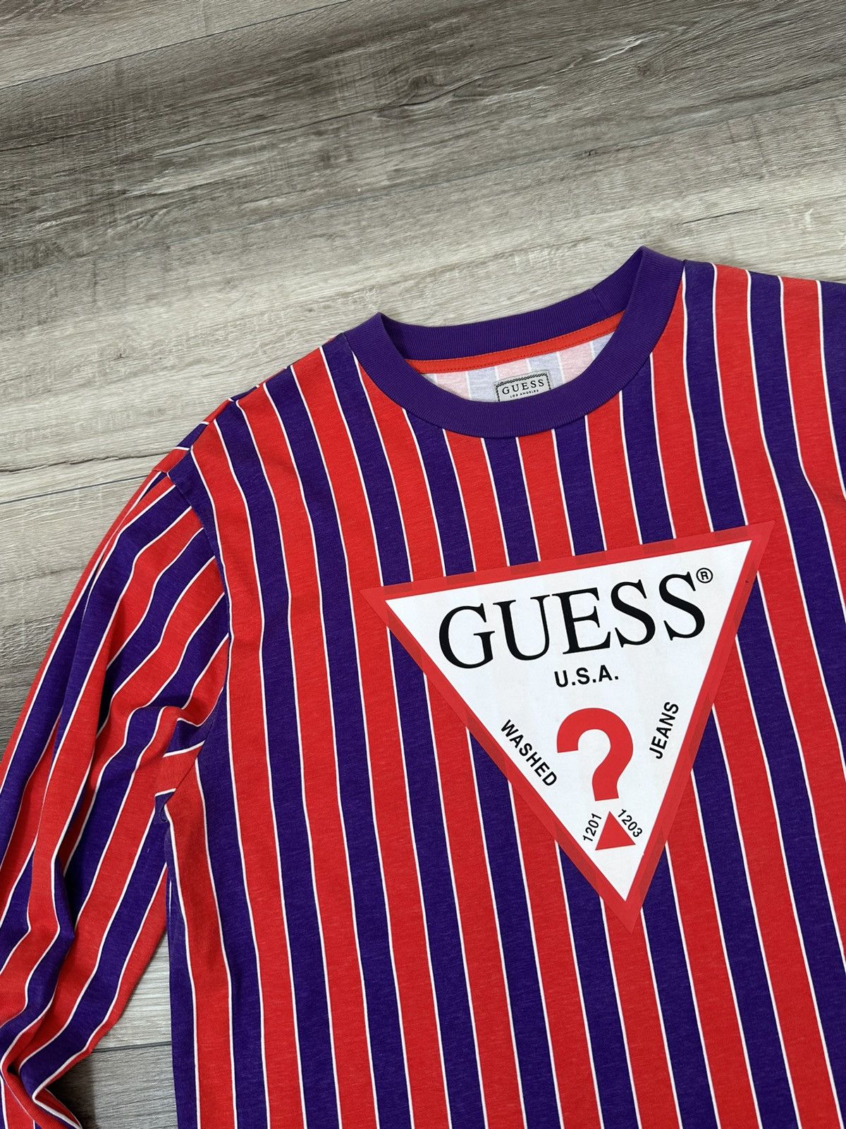 Guess AMAZING Guess USA OG Striped Triangle Classic Logo Tee Size US L / EU 52-54 / 3 - 3 Thumbnail