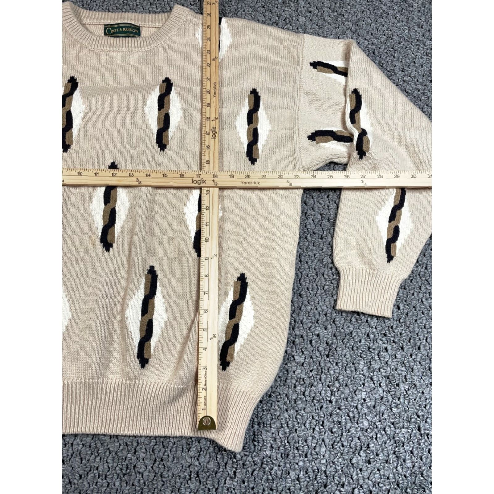 Vintage VTG 90s Geometric Chunky Knit Sweater Men's XL Beige Cotton Crew Neck Pullover Vintage Cosby Dad Style Size US XL / EU 56 / 4 - 5 Thumbnail