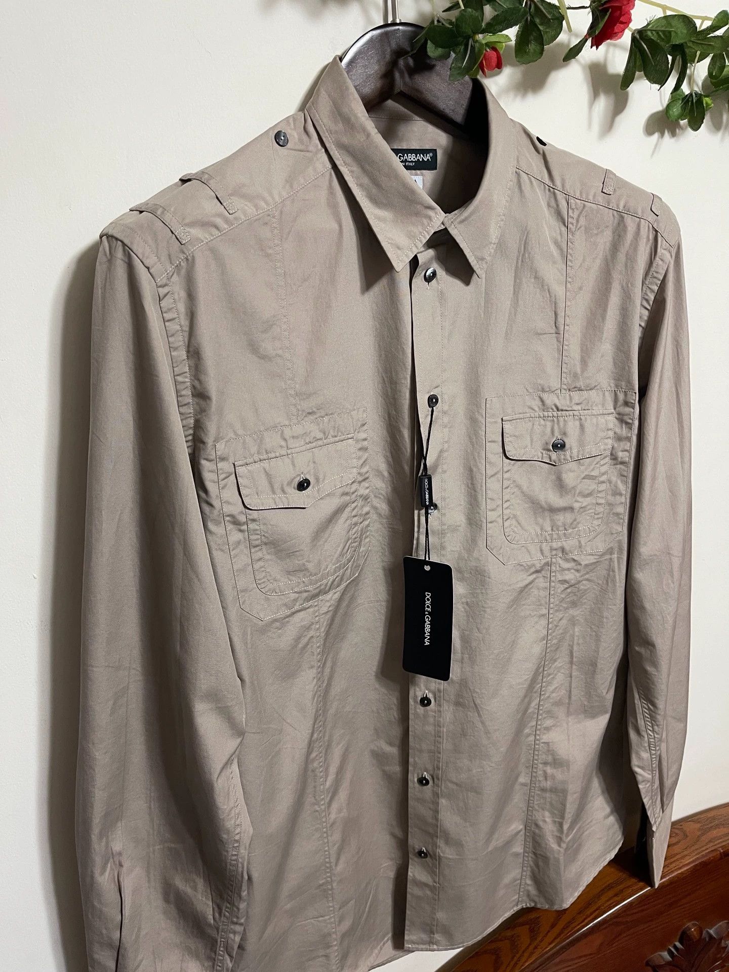 Dolce & Gabbana Dolce & Gabbana Military Slim Khaki Cotton Shirt 40/41 Size US M / EU 48-50 / 2 - 3 Thumbnail