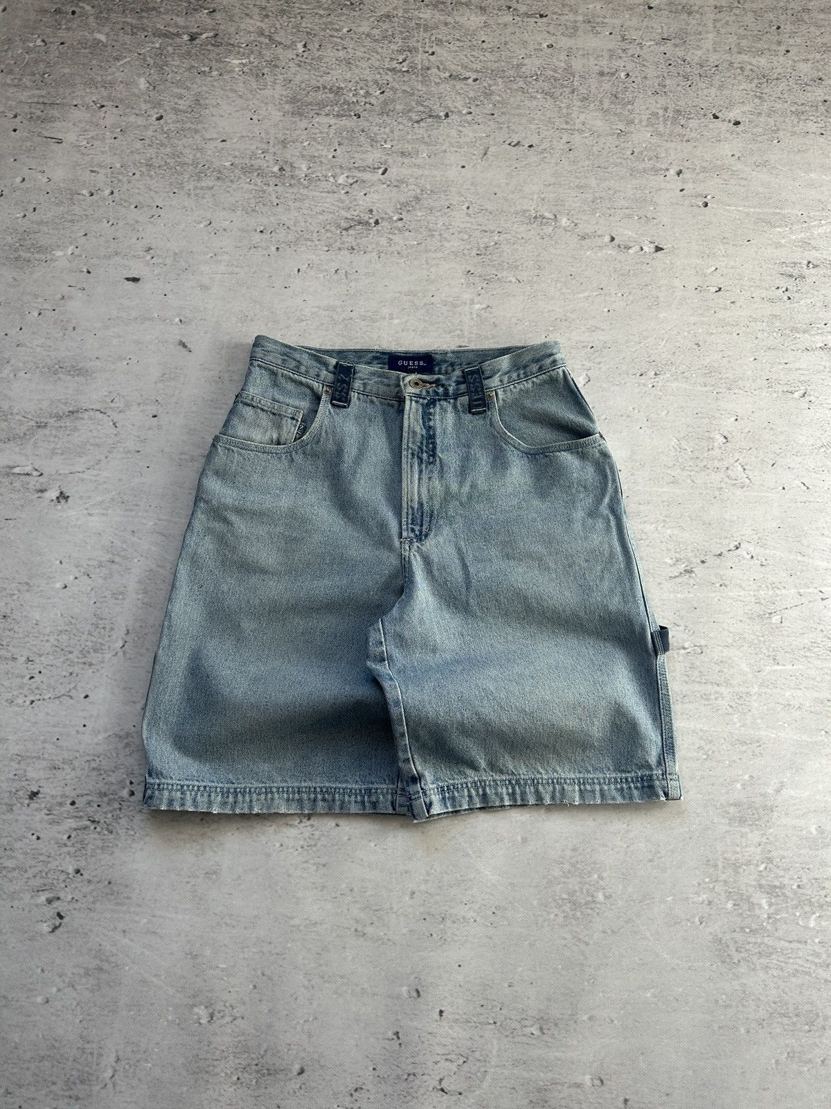 Guess × Vintage 💥Vintage Guess Baggy Distressed Carpenter Wide Denim Shorts💥 Size US 31 - 7 Thumbnail