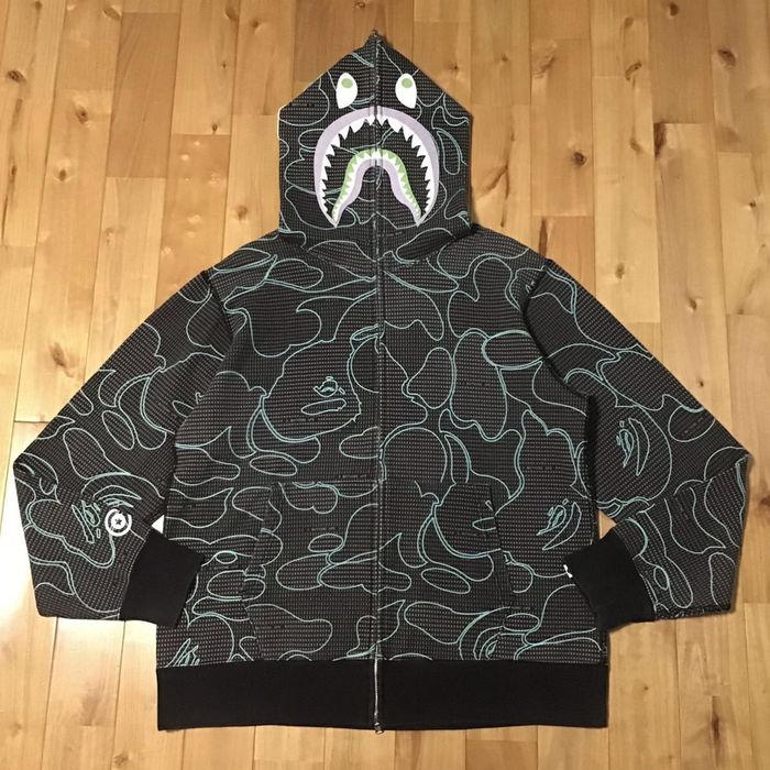 Bape 💫Glow in the Dark💫 BAPE TEXT CODE CAMO Shark full zip hoodie | Grailed