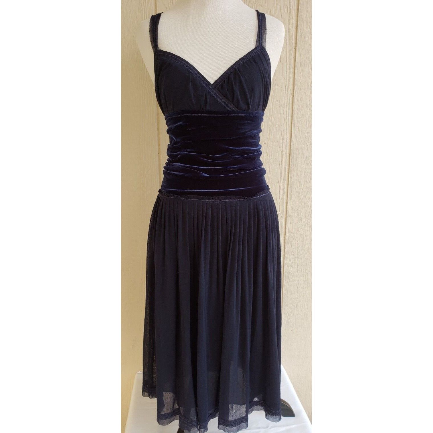 FUZZI Fuzzi Velvet Dress Womens 6 Blue Silk Chiffon Layered Italy Size S / US 4 / IT 40 - 2 Thumbnail