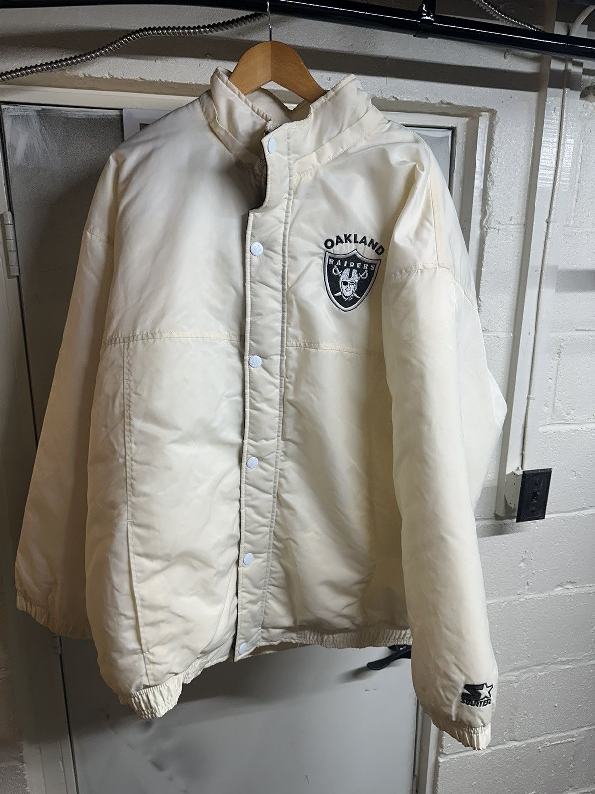 image of Oakland Raiders Starter Jacket in White, Men's (Size 2XL)