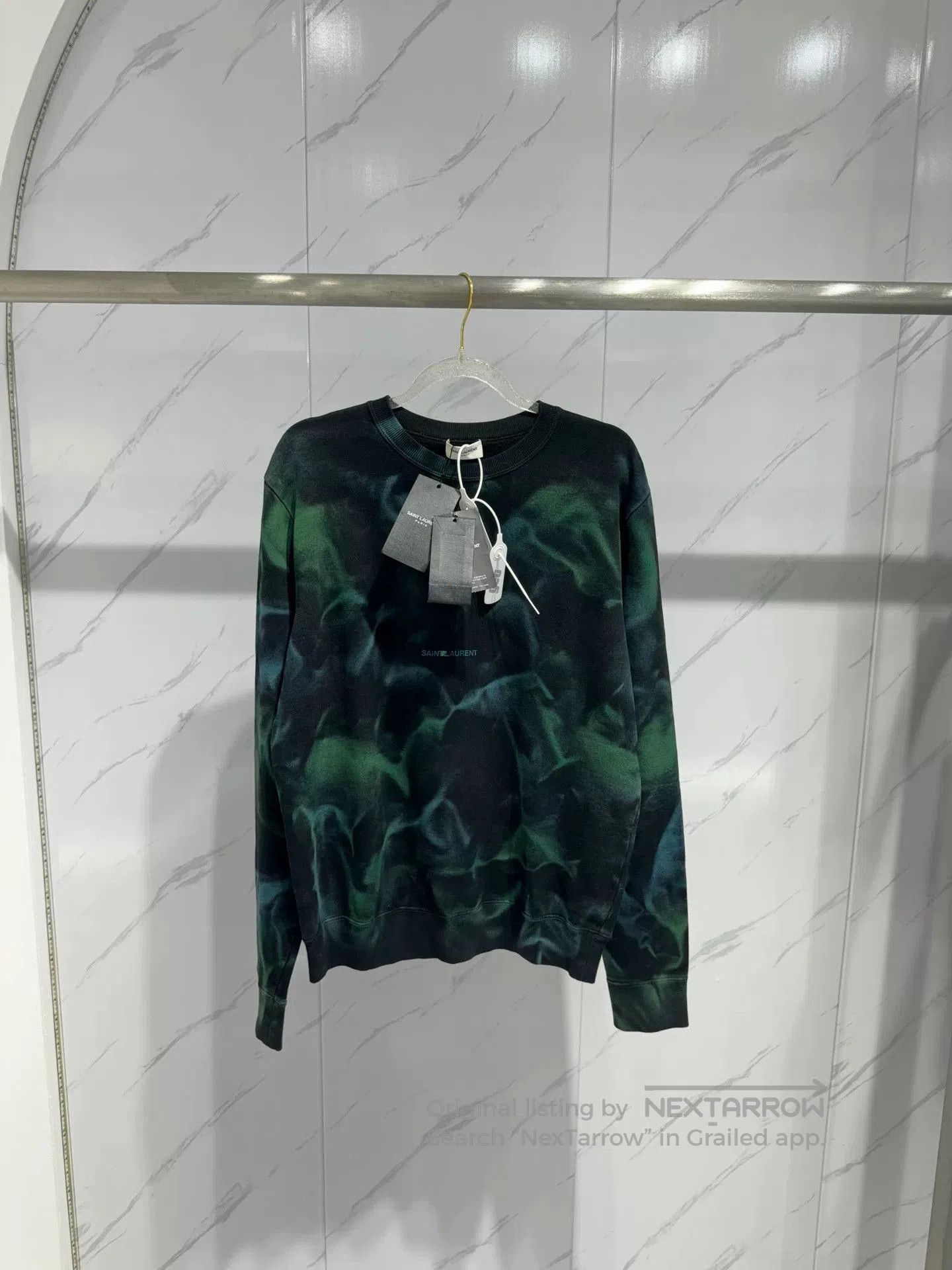 Saint Laurent Paris Saint Laurent SLP Green Tie-Dye Long-Sleeve T-Shirt. Size US S / EU 44-46 / 1 - 1 Thumbnail