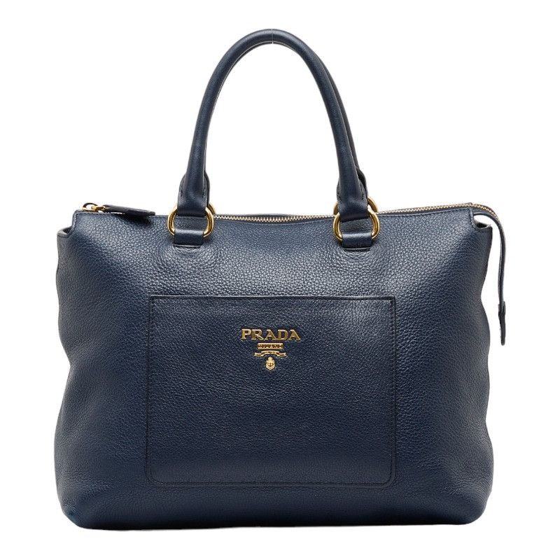 image of Prada Handbag Shoulder Bag 2Way Navy Gold Leather in Blue, Women's