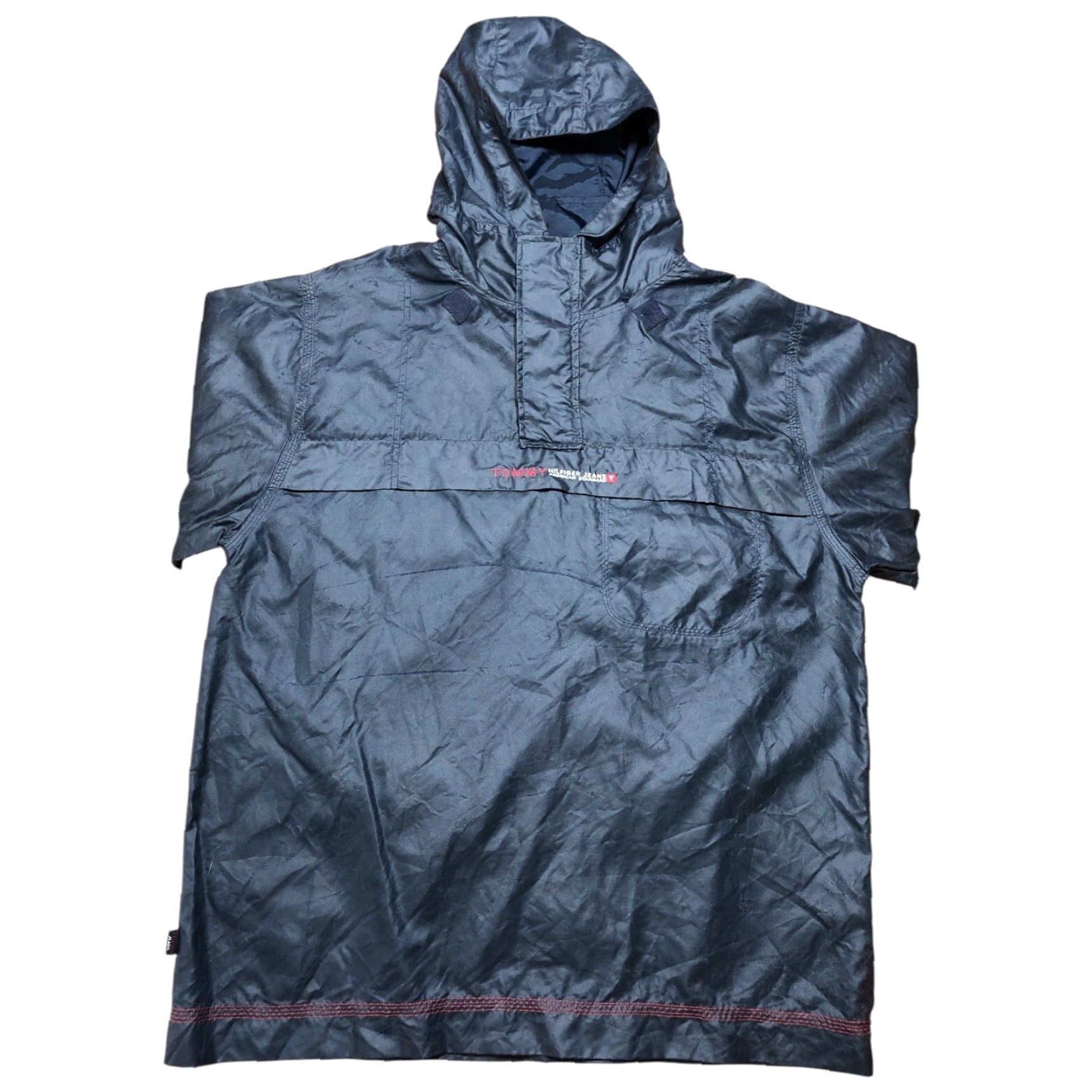Tommy Hilfiger VTG Tommy Hilfiger Jacket Hooded Rain Nylon Windbreaker 1/4 Zip Men L Red 90s Logo Vintage Size US 33 - 2 Thumbnail