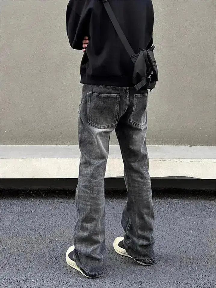 Japanese Brand Black straight leg distressed jeans Size US 32 / EU 48 - 4 Thumbnail