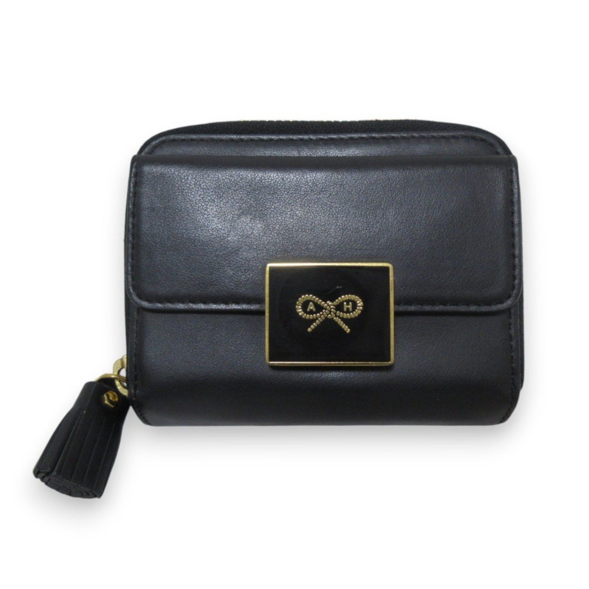 Anya Hindmarch ANYA HINDMARCH Leather Half Wallet, Bi-fold Compact Black x Gold Hardware, Women's Size ONE SIZE - 1 Thumbnail