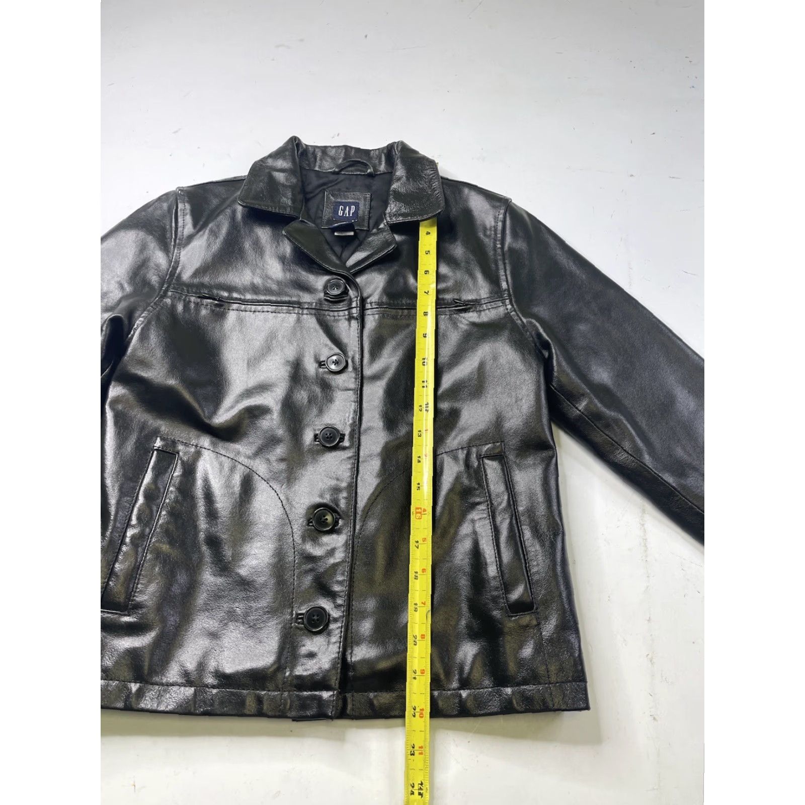 Gap VINTAGE Gap Jacket Women's M Black Leather Coat Blazer Button Up Grunge 90s City Classic College Punk Gothic Retro Rock Overcoat Short Jacket Size M / US 6-8 / IT 42-44 - 7 Thumbnail