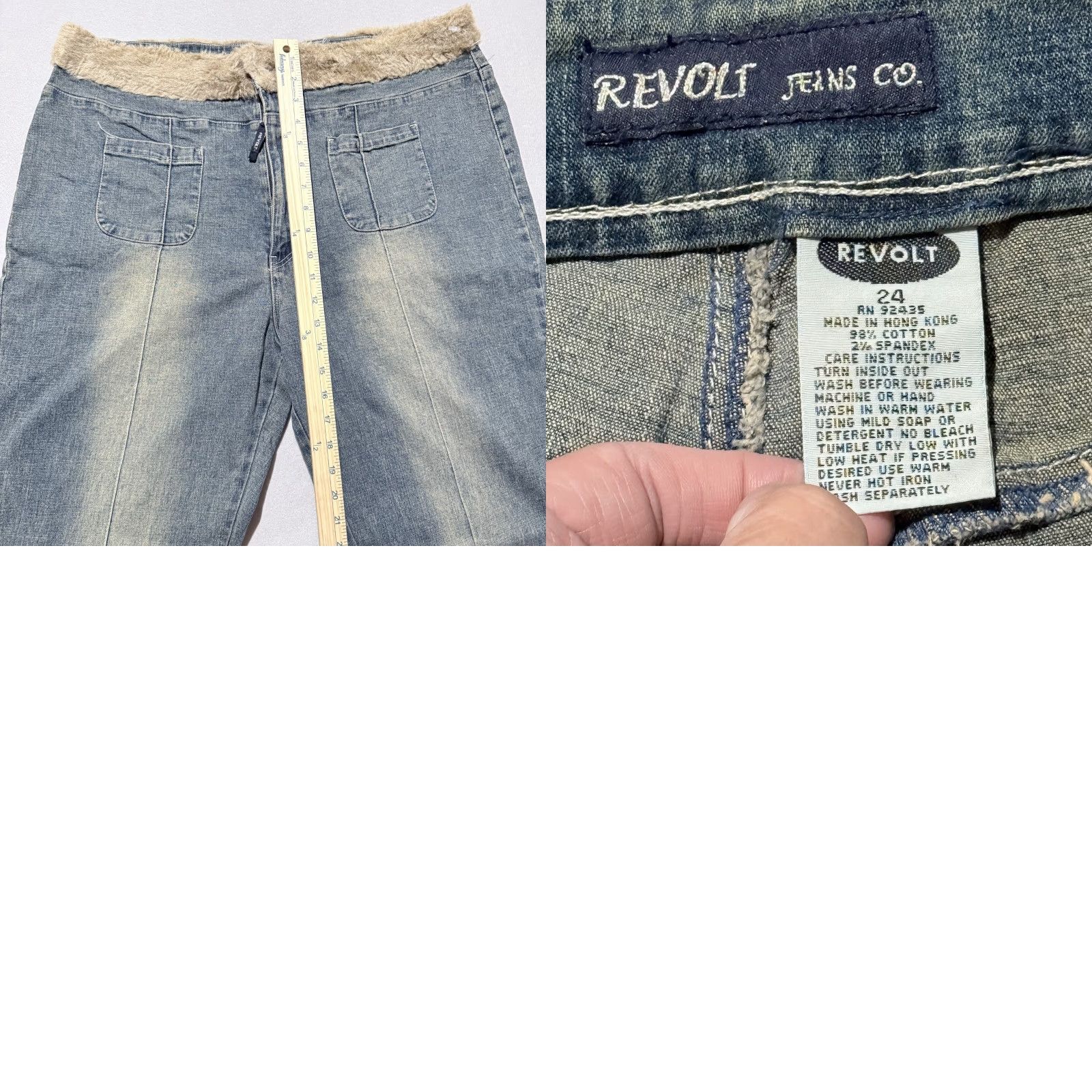 Denime VINTAGE Revolt Jeans Women Blue Floral Faux Fur Waist Band - 24 Denim Flared 90s Bohemian City Womens Size 42" / US 20 - 9 Thumbnail