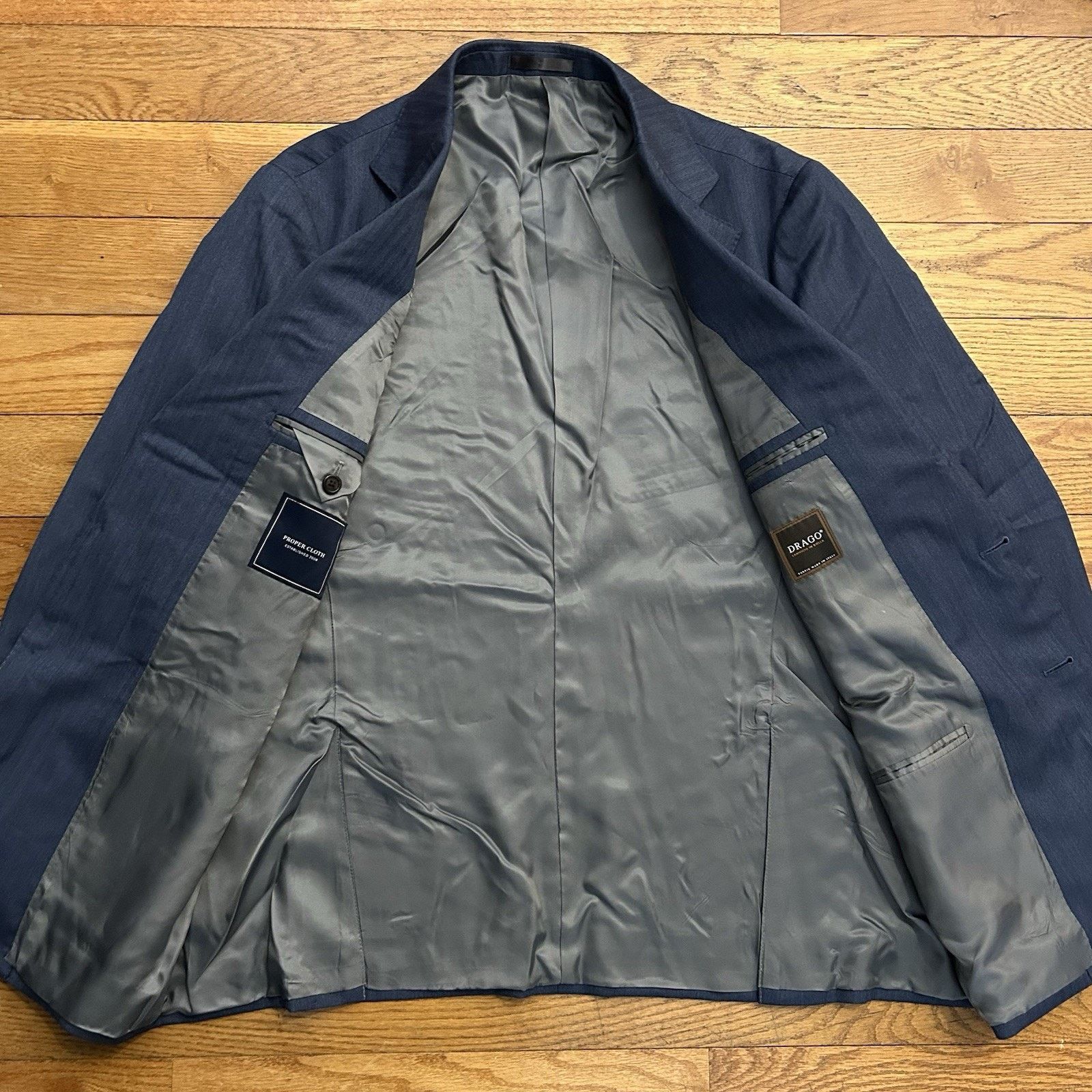 Proper Cloth Drago S130s Slate Herringbone 100% Wool Jacket Suit Blazer Size 46R - 4 Thumbnail