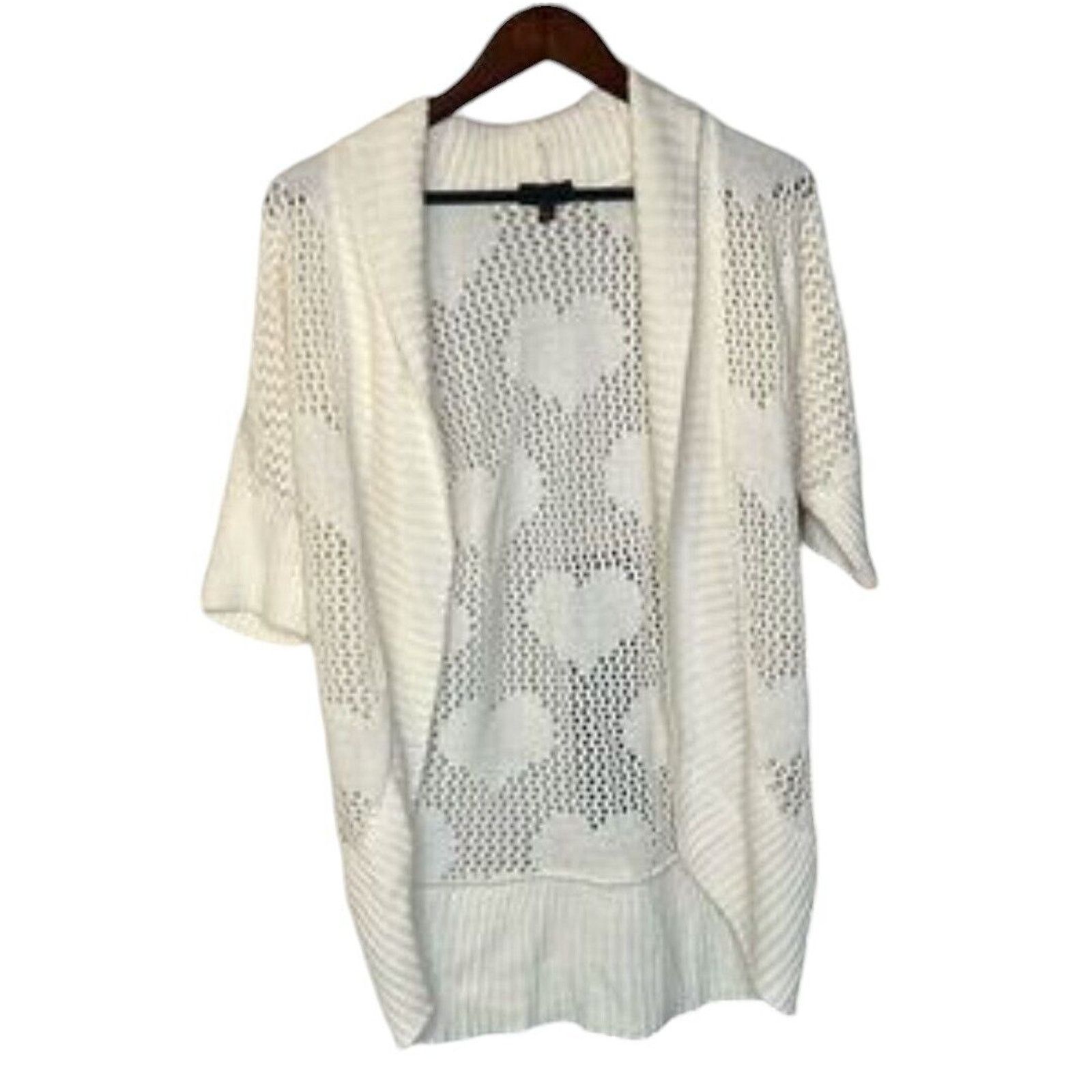 Other Takeout HEART Knit Cardigan Sz M Ivory Open Weave Bohemian Size M / US 6-8 / IT 42-44 - 17 Thumbnail