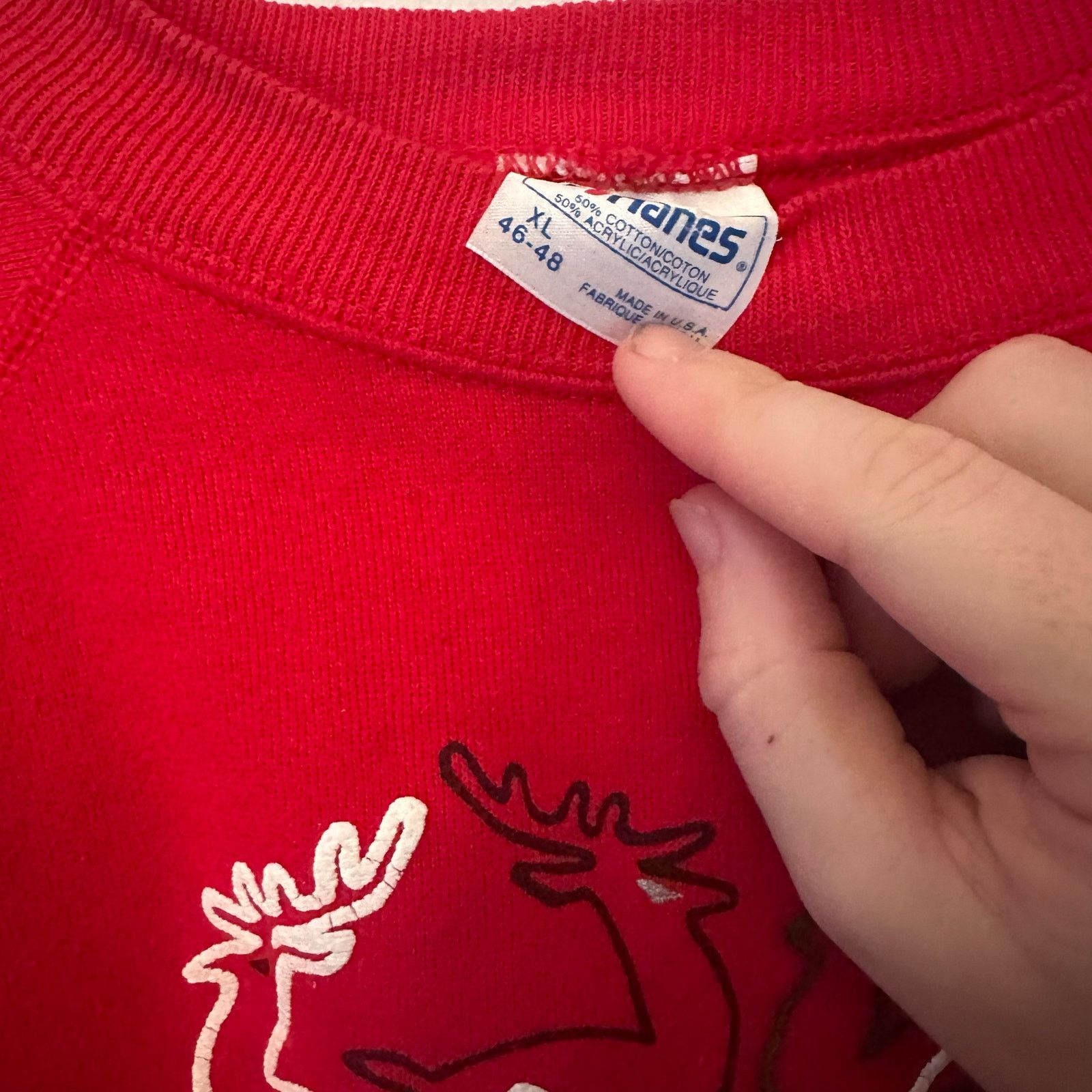 Hanes 90s Christmas sweater with reindeer red 1990 vintage Size US XL / EU 56 / 4 - 4 Thumbnail