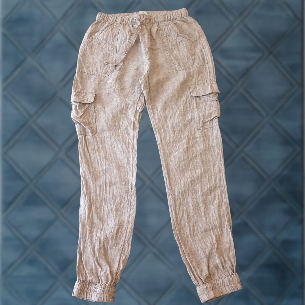Nicole Miller Nicole Miller Cargo Pants Womens Small Gray Linen Drawstring Tapered 28x29 Size 28" / US 6 / IT 42 - 1 Thumbnail