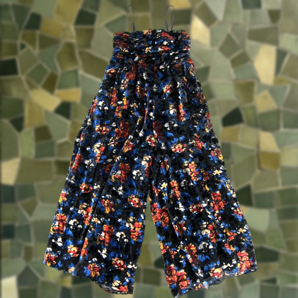 Anthropologie NWT Hutch Anthropologie Velvet Blue Motif Pocket Wide Leg Romper Jumpsuit Large Size 36" / US 14 / IT 50 - 1 Thumbnail