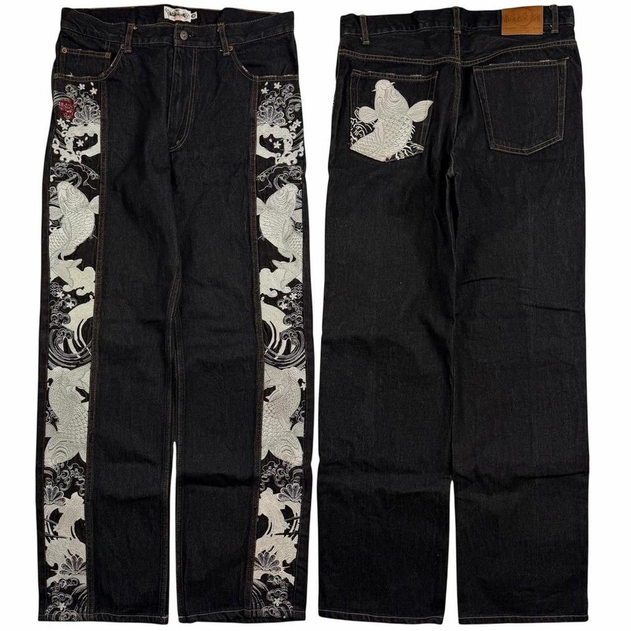 Karakuri Tamashii Karakuri Tamashii Embroidered Koi Japanese Jeans - Waist 35 Size US 35 - 1 Thumbnail