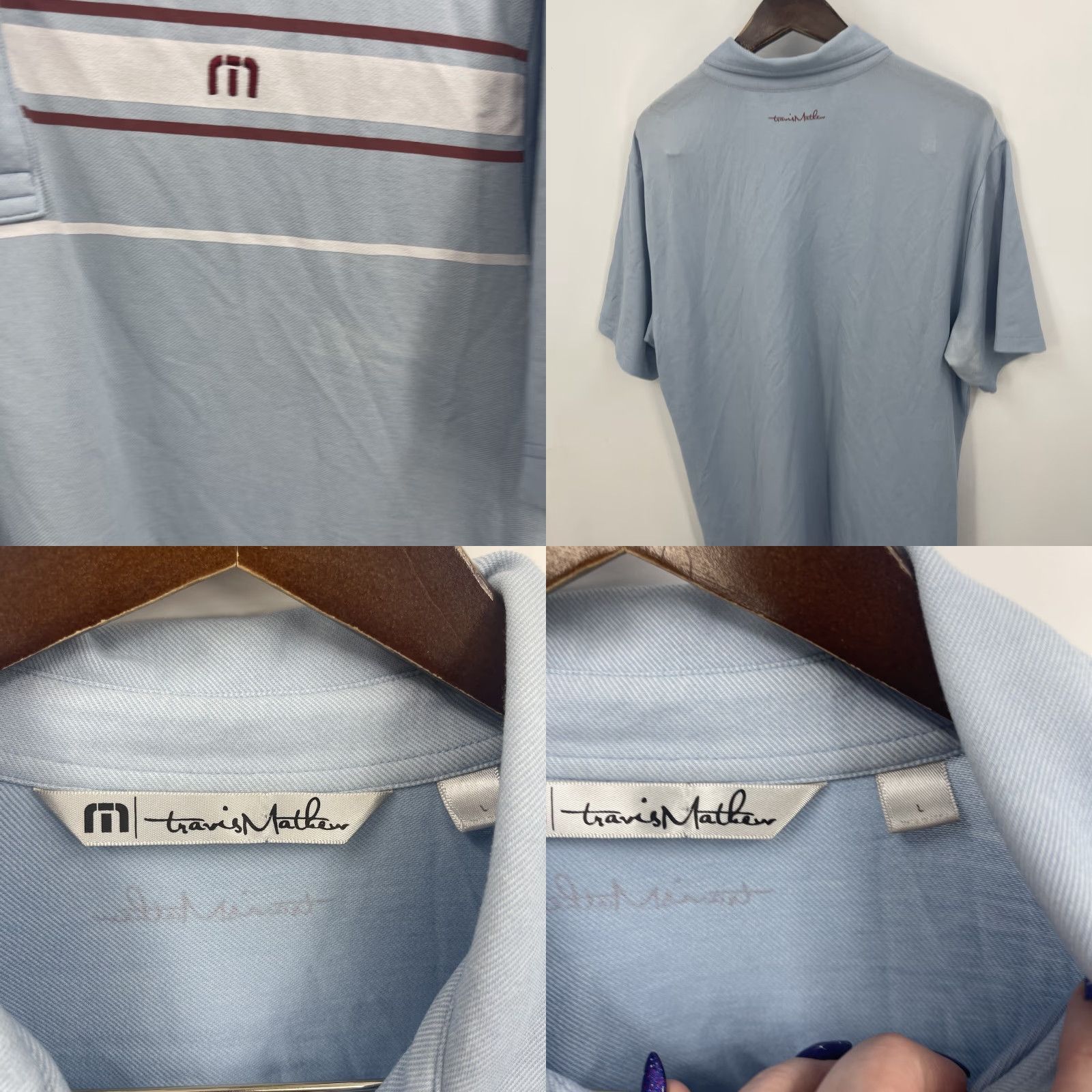 TravisMathew Travis Mathew Shirt Men Large Blue Striped Short Sleeve Collared Logo Size US L / EU 52-54 / 3 - 8 Thumbnail