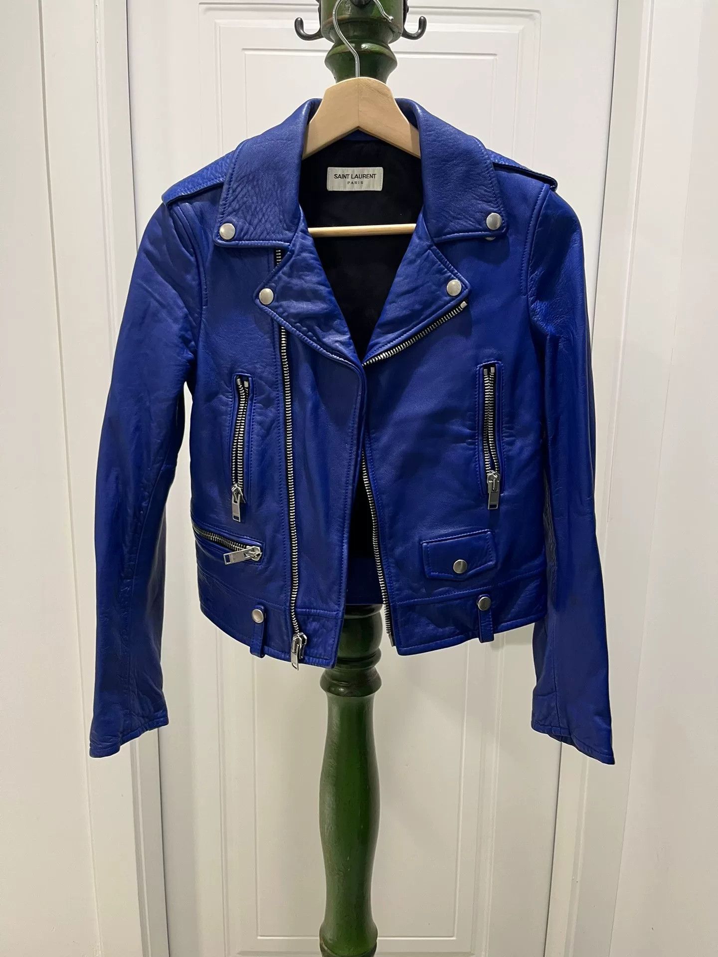 Saint Laurent Paris Saint Laurent Blue Biker Leather Jacket Size XXS / US 00 / IT 34 - 1 Thumbnail