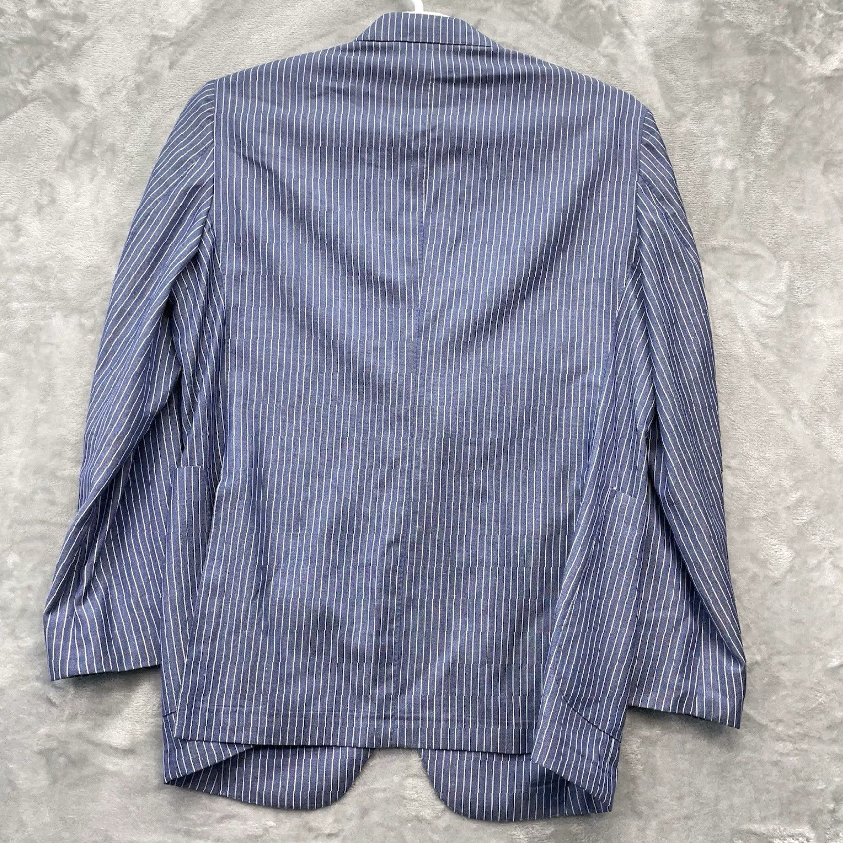 Vintage Scott james Blazer Men Jacket Coat Linen Wool 42L Two-Button Notch Lapel Striped Regular Fit Blue Chest 44 Double-Vented Dry Clean Only Vintage No Size 42R - 3 Thumbnail