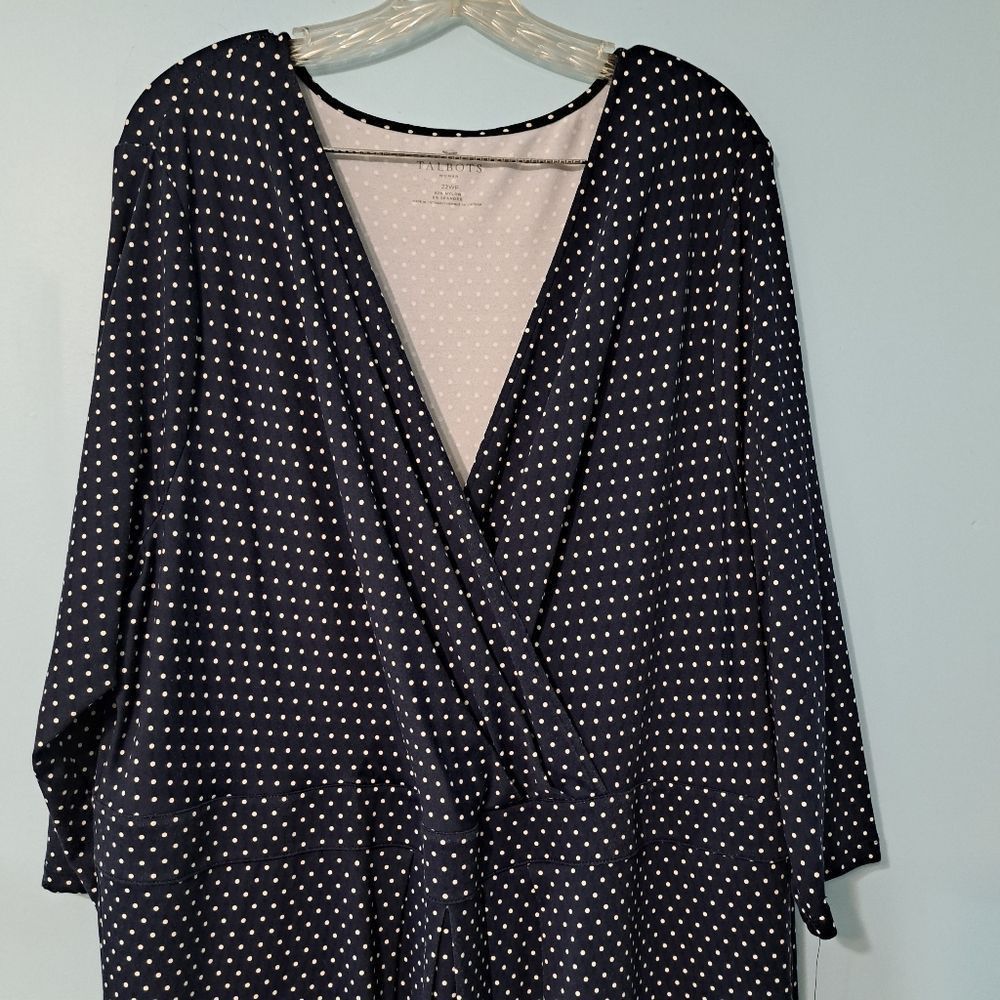 Other Talbots Polka Dot Print Faux Wrap Stretch Fabric Navy/White Size 3XL / US 20-22 - 3 Thumbnail