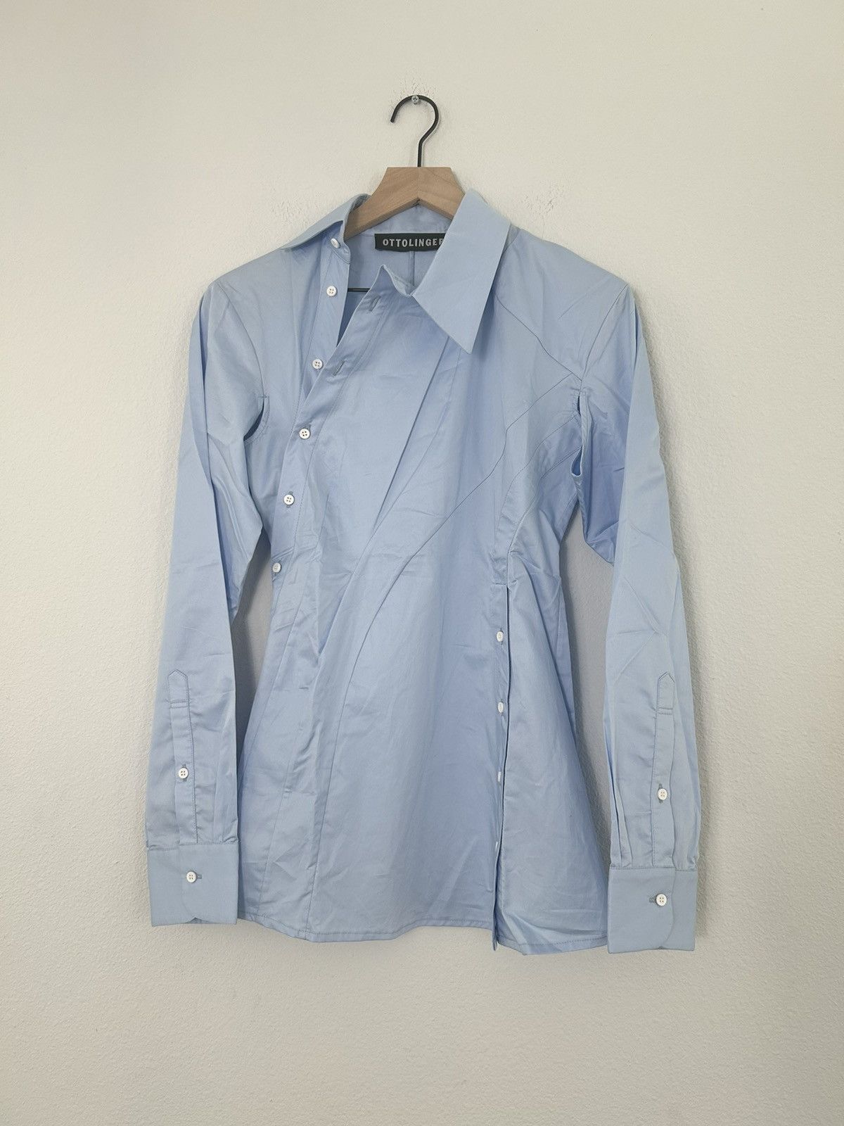 image of Ottolinger Reconstructed Spiral Button Up in Blue, Women's (Size Small)