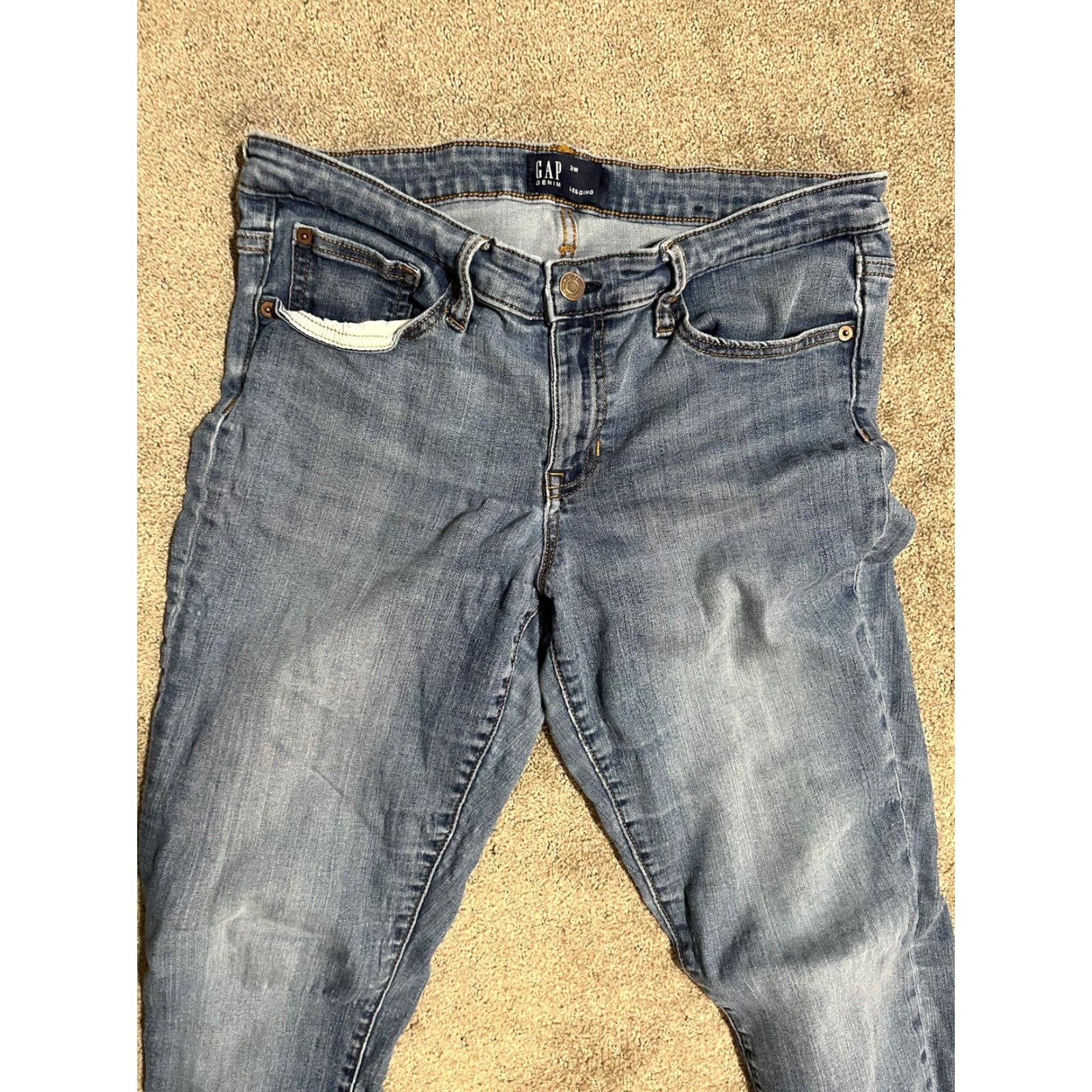 Gap Gap Jeans Womens 31R Medium Wash Blue Denim Solid Legging Size 24" / US 00 / IT 34 - 4 Thumbnail