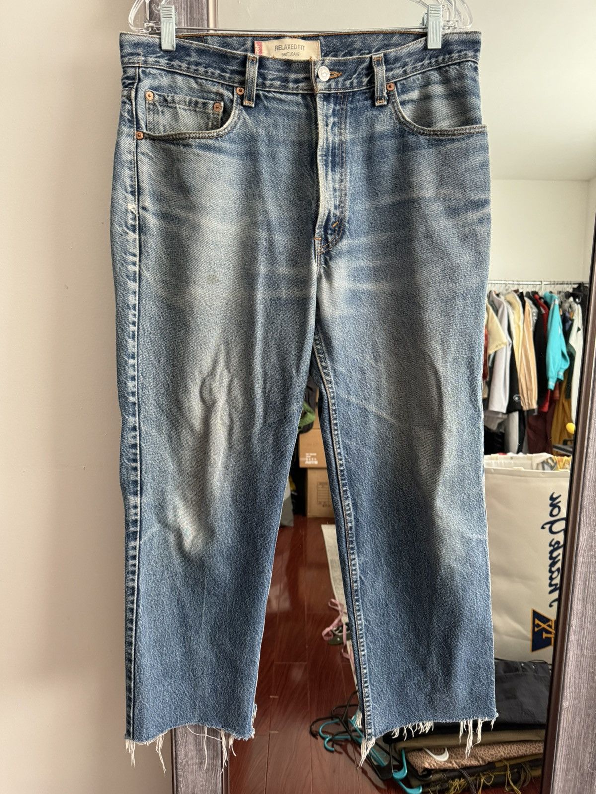 image of Levis x Vintage Levi’S 550 Relaxed Fit Washed Indigo Denim in Navy, Men's (Size 34)