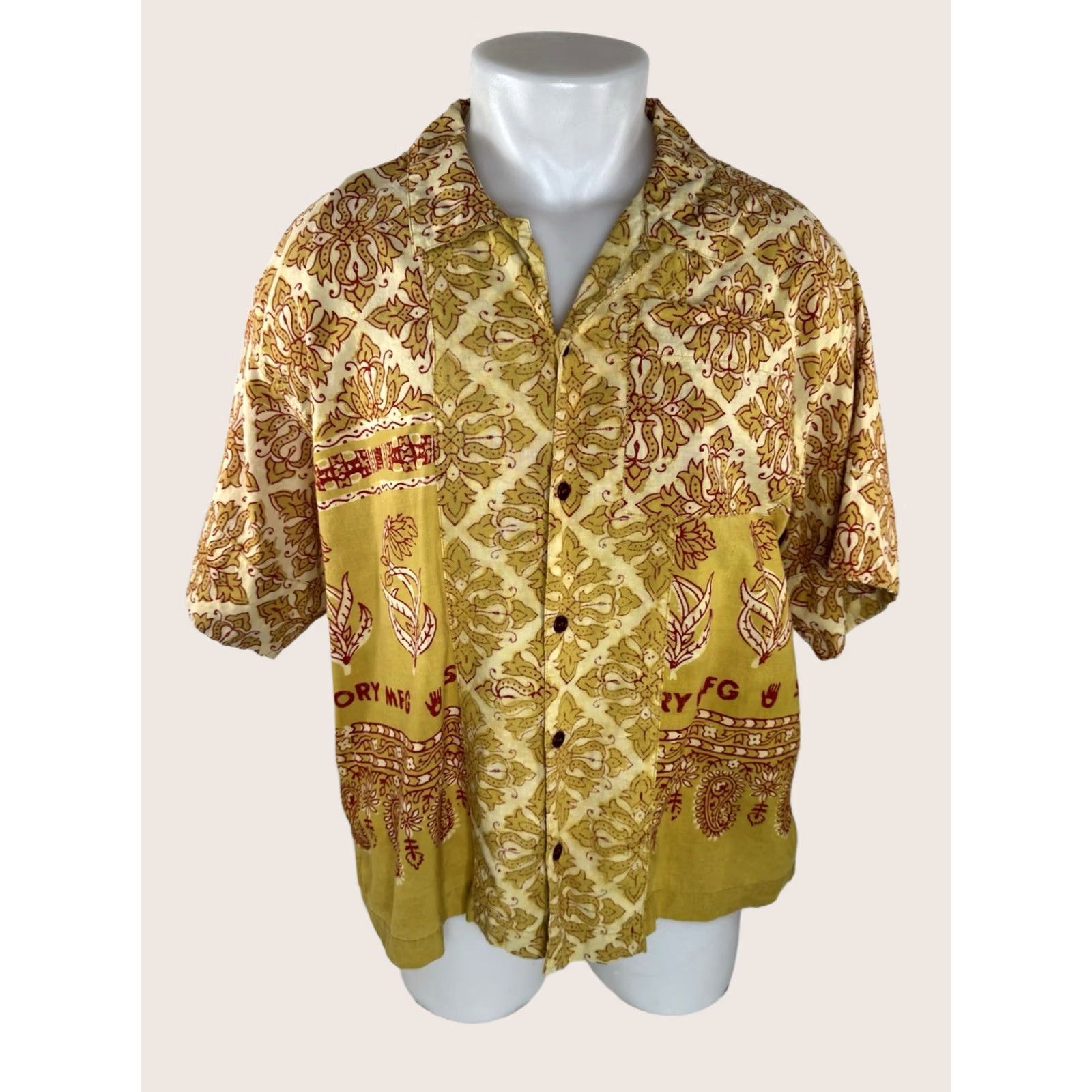 Story Mfg. STORY MFG. Mens Shirt Short Sleeve Paisley Baroque Organic Cotton L Multicolor 90s Bohemian Gift Size US L / EU 52-54 / 3 - 1 Thumbnail