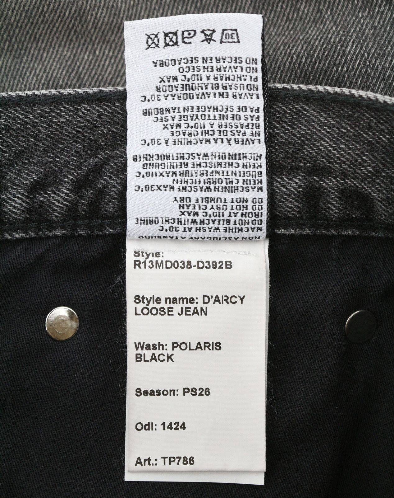 R13 D'ARCY LOOSE 30 Polaris Black Distress PS26 Jeans 88930 Size US 30 / EU 46 - 8 Thumbnail