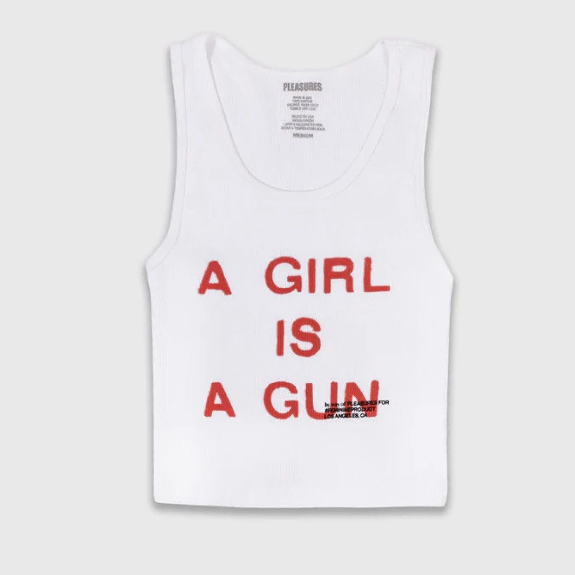 Pleasures Medium White A Girl is A Gun Tank Top Red Tee Shirt Size M / US 6-8 / IT 42-44 - 1 Thumbnail