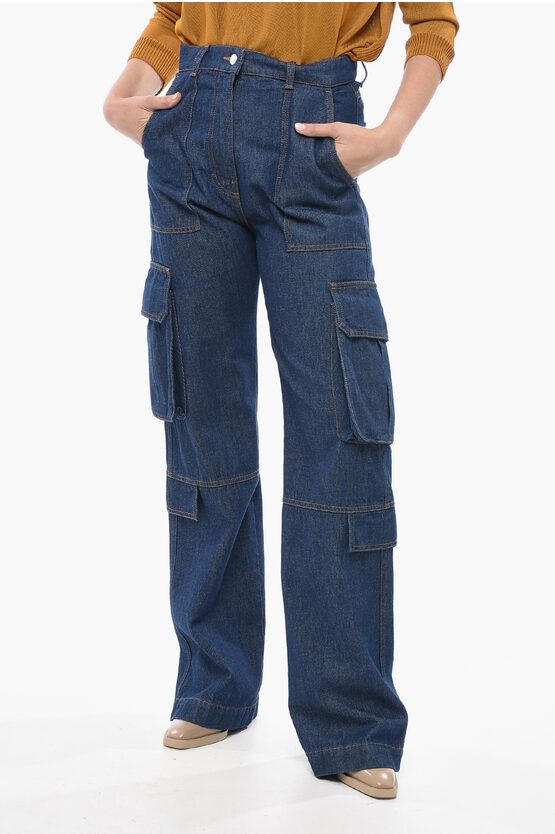 MSGM og1mm0724 Dark Wash Cargo Denims in Blue Size 27" / US 4 / IT 40 - 1 Thumbnail