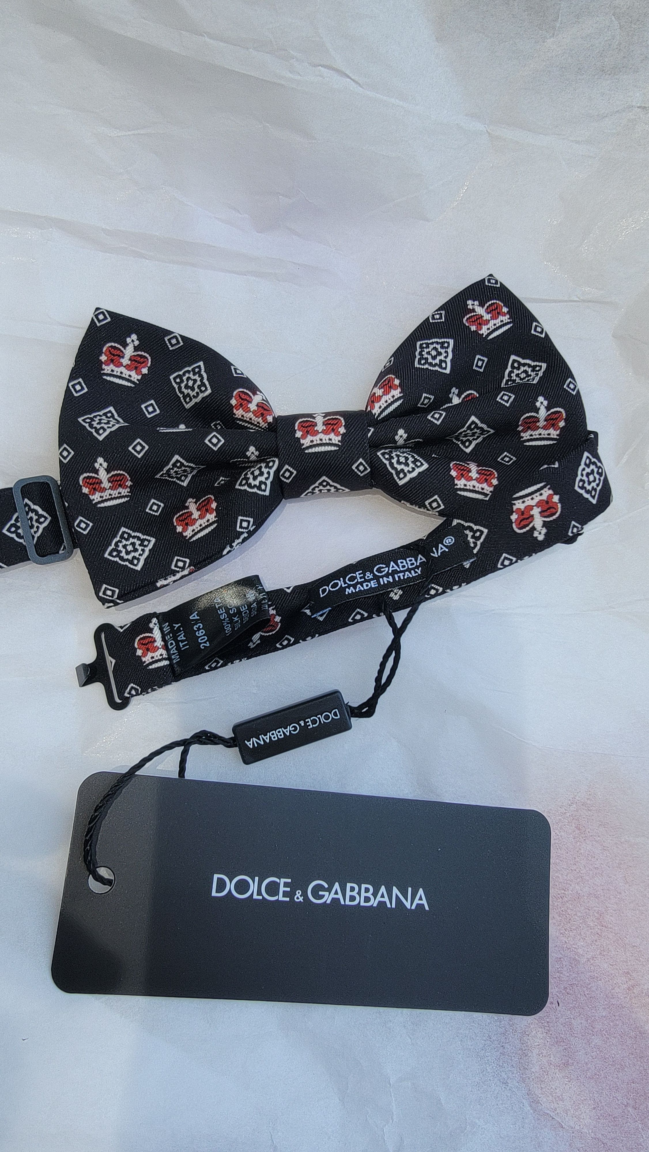 Dolce & Gabbana Crown print silk bow tie Size ONE SIZE - 3 Thumbnail