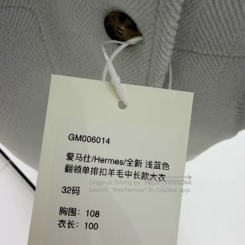 Hermes Hermes Light Blue Single-Breasted Wool Mid-Length Coat Size 4XL / US 24-26 - 5 Thumbnail