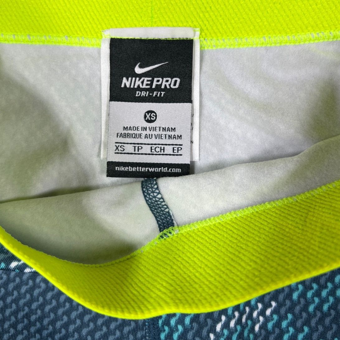 Nike Nike Pro Dri-FIT Teal Print Leggings Neon Waist XS Athletic Size 25" / US 0 / IT 36 - 3 Thumbnail
