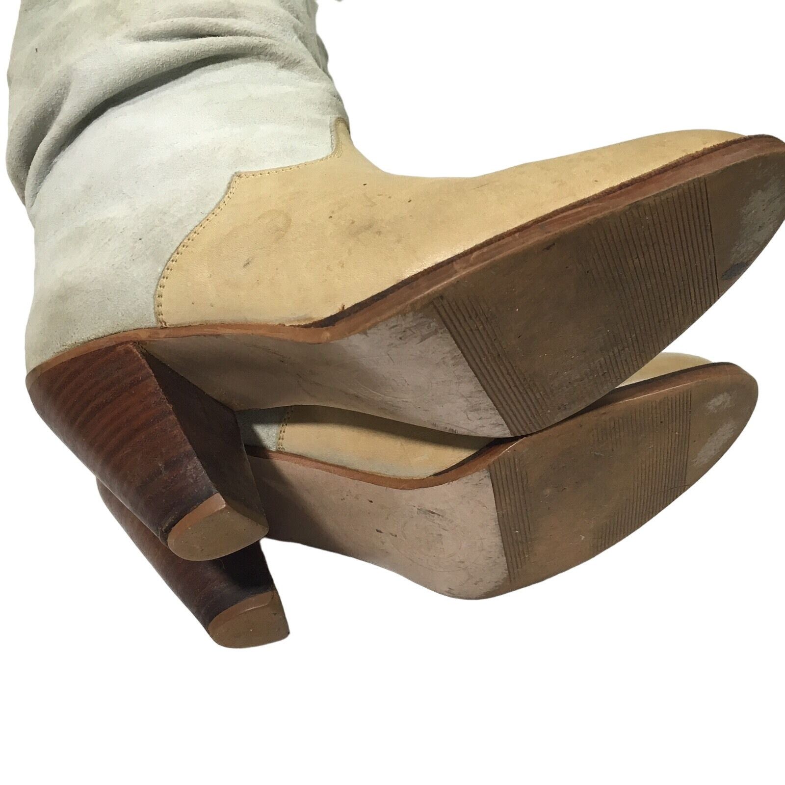 Other Vtg CIRCLE S Tan Bone Suede Leather TALL Western Boots Size US 6.5 / EU 39-40 - 3 Thumbnail