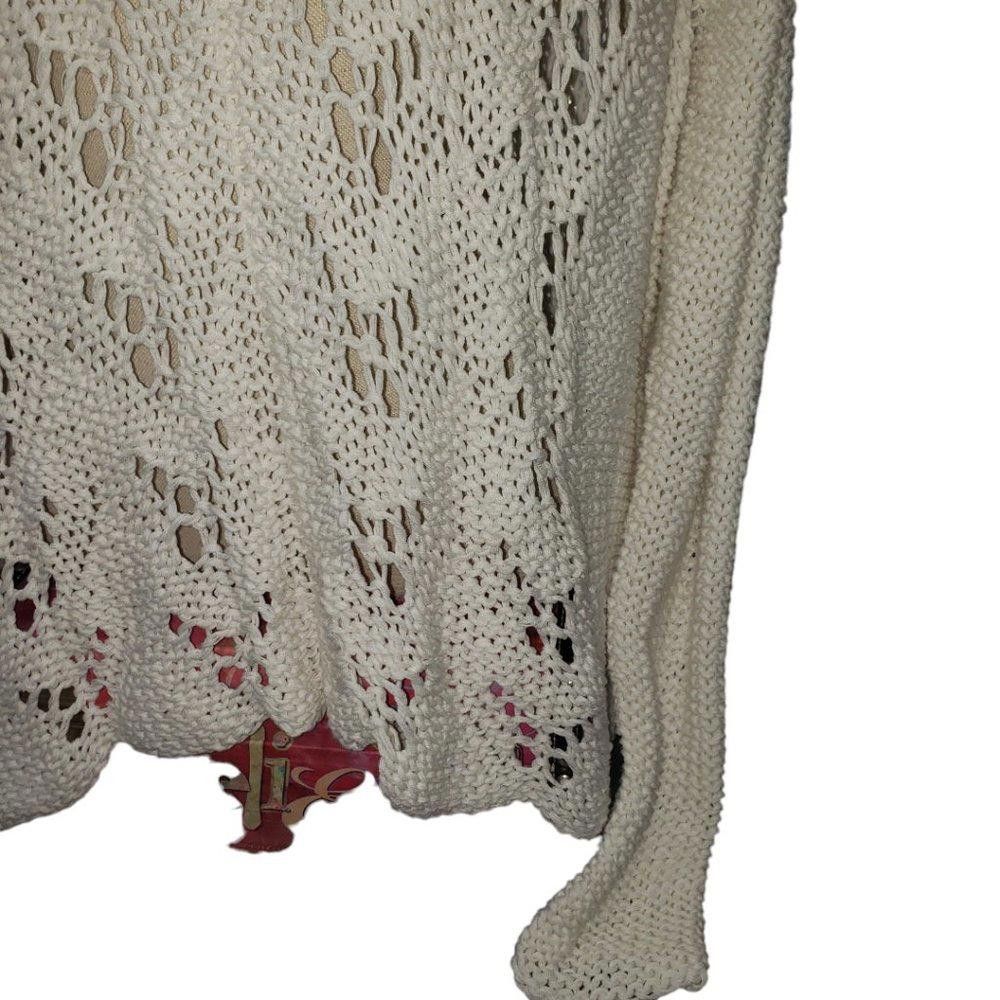Designer CT799 Wooden Ships Cream Crocheted Long Sleeve Sweater S/M Size S / US 4 / IT 40 - 4 Thumbnail
