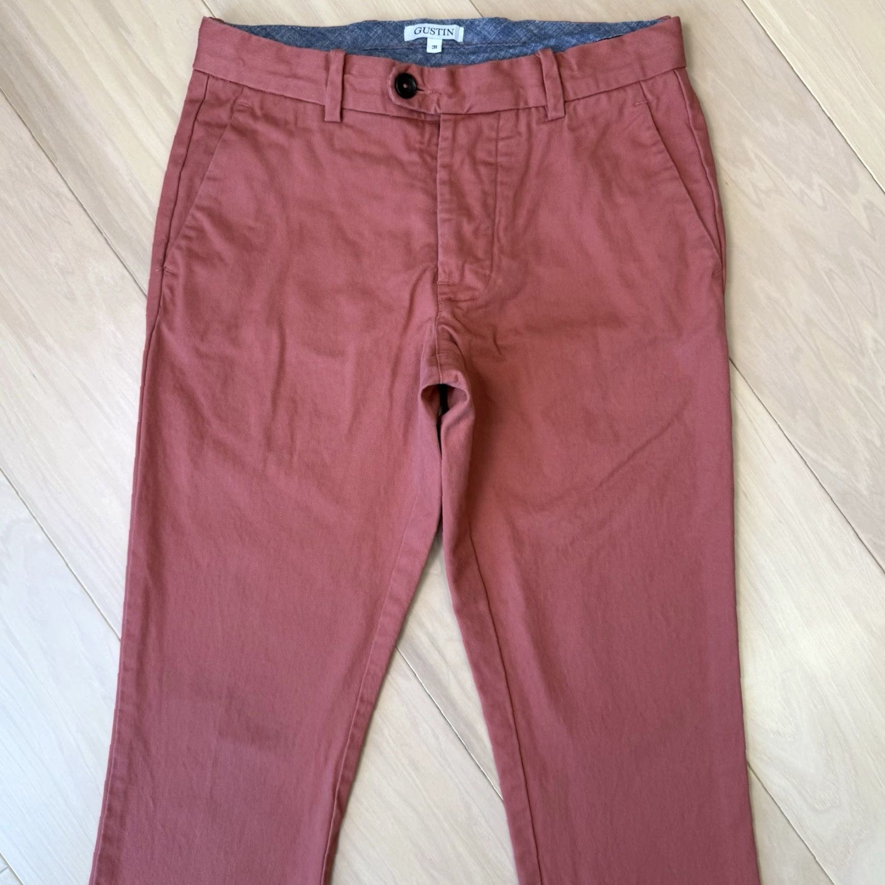 Gustin Gustin American Chino Pants 30 Red Cotton Canvas 5-Pocket Button Zip Regular Straight Men Size US 30 / EU 46 - 3 Thumbnail