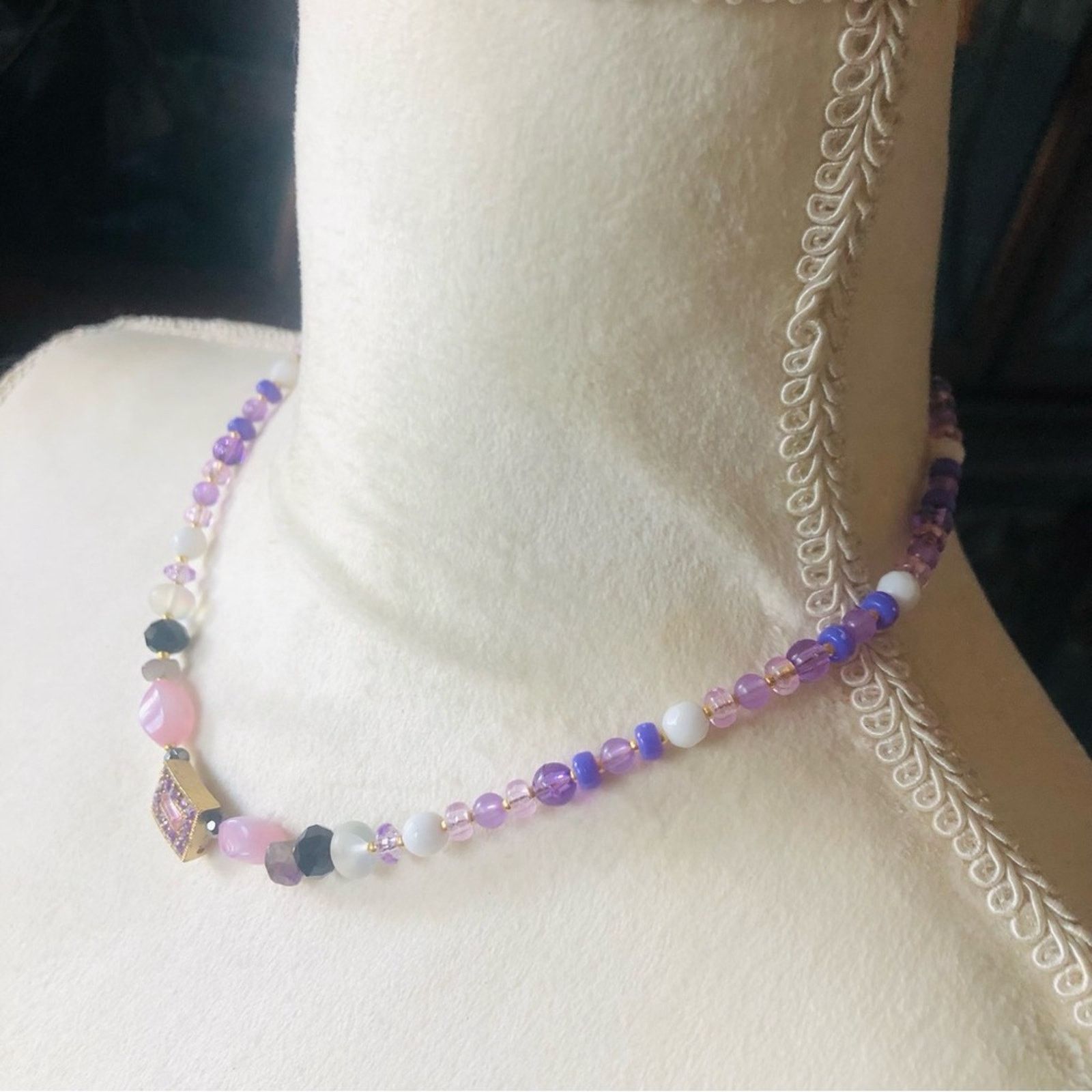 Handmade Handcrafted opal amethyst moon glow crystal beaded necklace Size ONE SIZE - 3 Thumbnail
