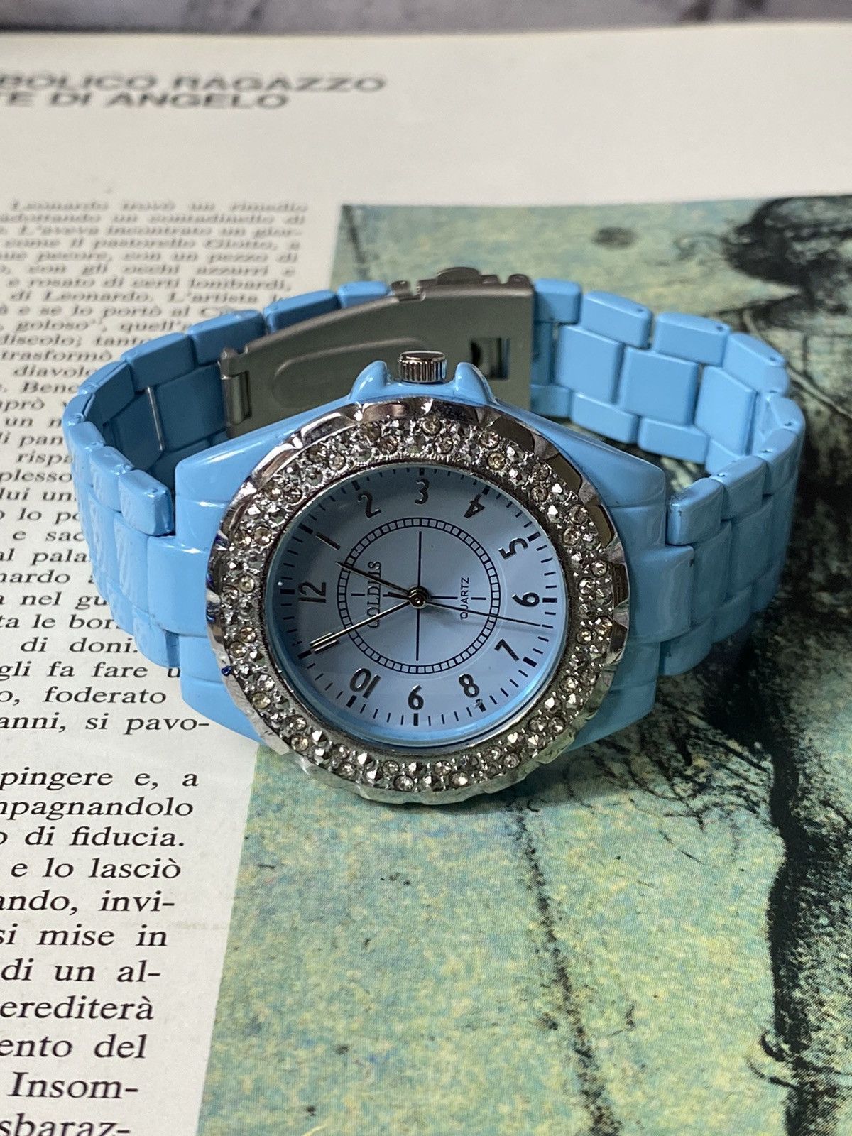 Japanese Brand × Jewelry × Vintage Goldias Blue Quartz Watch Rhinestones Size ONE SIZE - 6 Thumbnail
