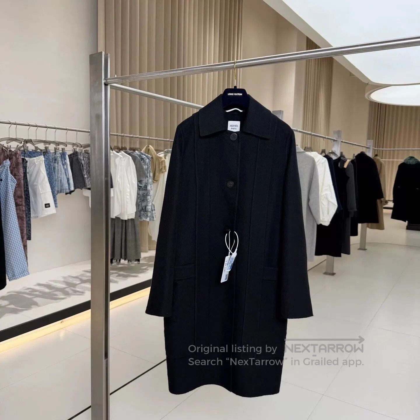 Hermes Black Cashmere Single-Breasted Coat.