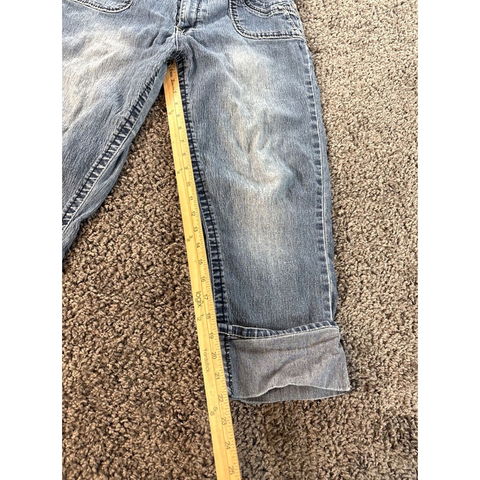 Vintage ANGELS Capri Jeans Blue Denim Low Rise 14 Juniors Cuffed Pockets Size 36" / US 14 / IT 50 - 2 Thumbnail