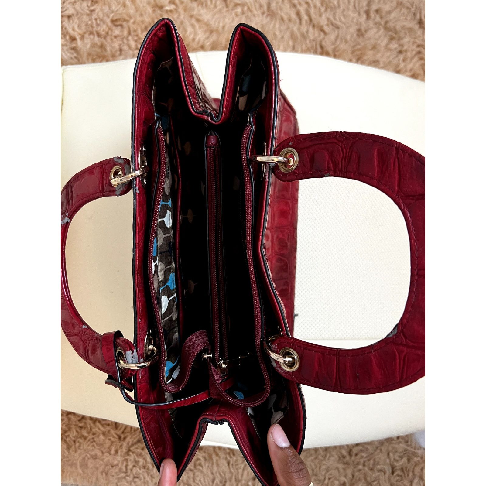Other Red Croc Embossed Structured Purse Gold Size ONE SIZE - 3 Thumbnail