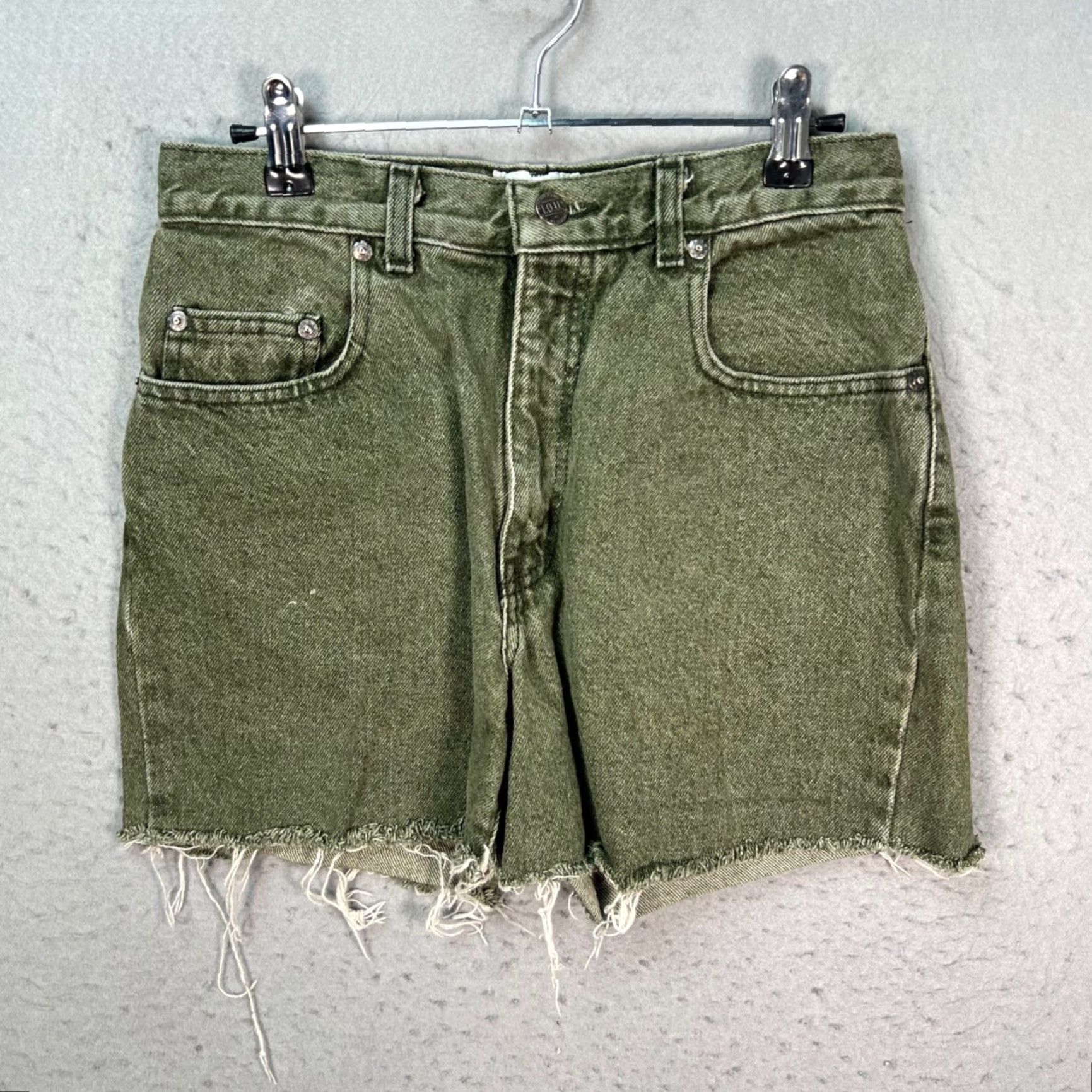 Denime VINTAGE IOU Denim Cut-Off Shorts 90s Green Womens 29 Gold Space? Size 29" - 2 Thumbnail