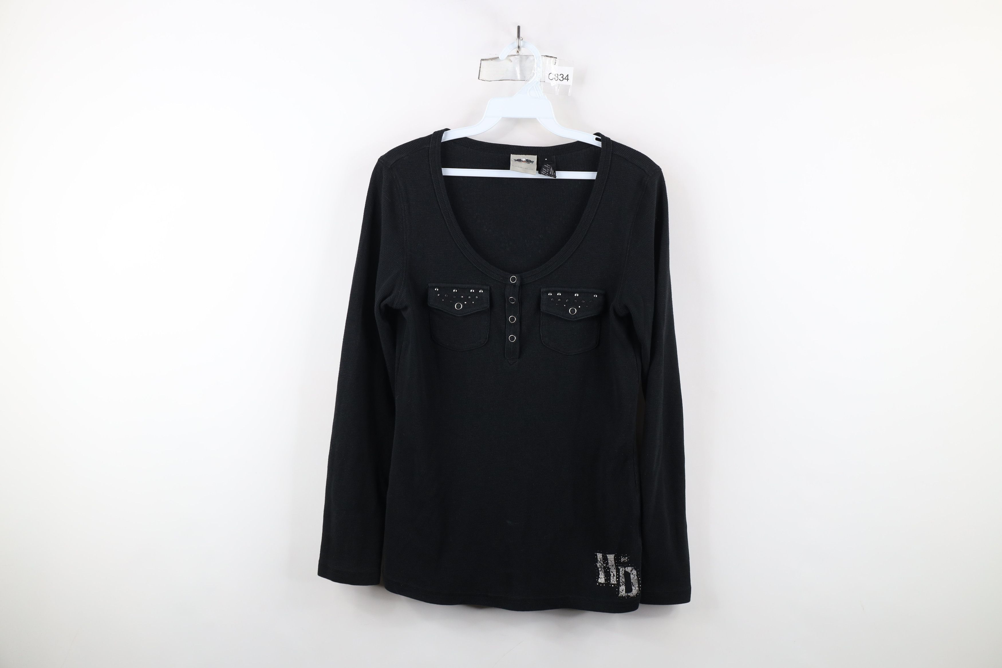Harley Davidson × Vintage Vintage Y2K Harley Davidson Waffle Knit Henley T-Shirt Size M / US 6-8 / IT 42-44 - 1 Thumbnail