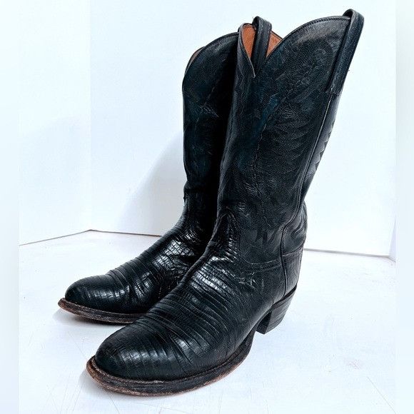 image of Lucchese 2000 Men's 9.5D Teju Black Exotic Lizard Boots T310