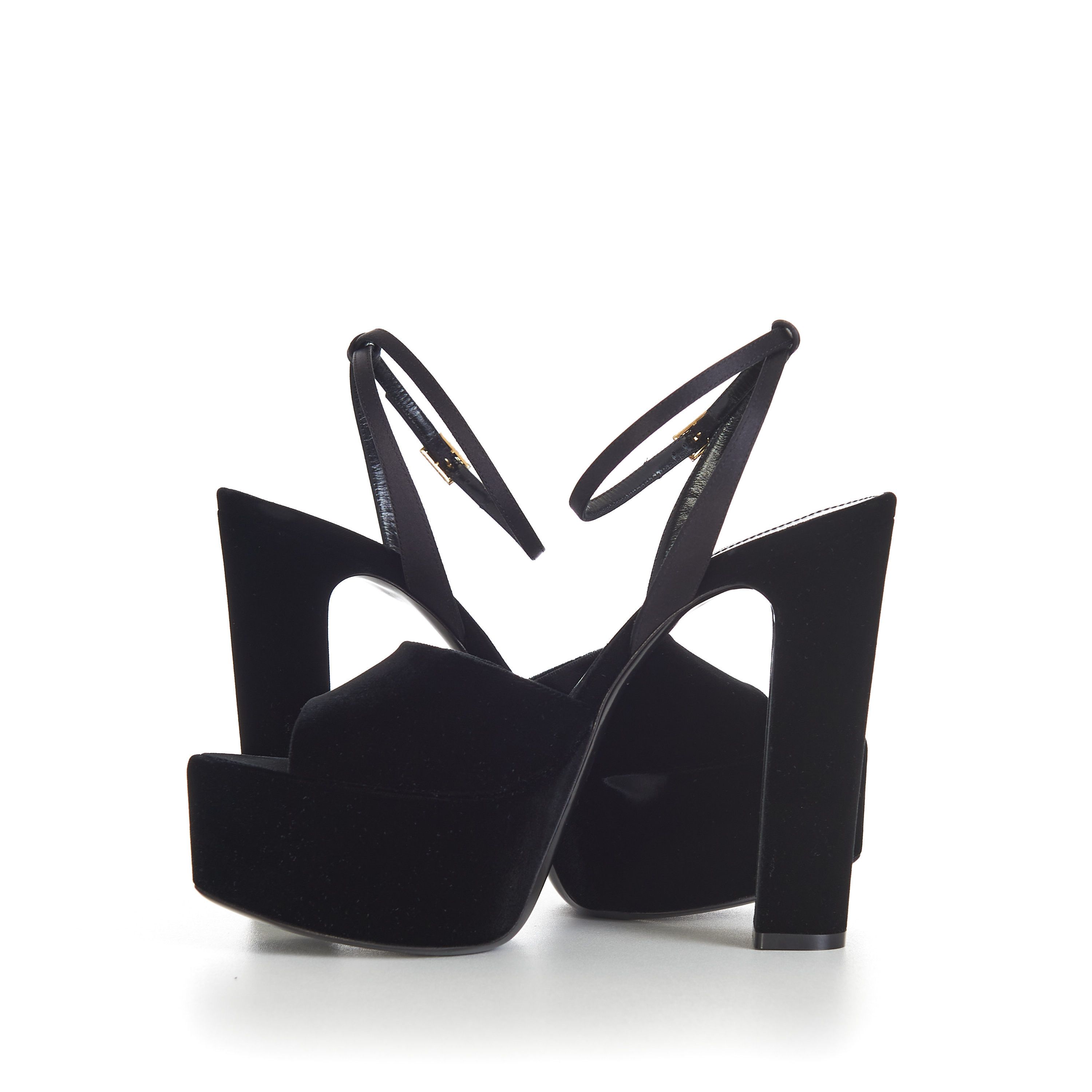 Saint Laurent Paris JODIE Black Velvet Platform Sandals Size US 8.5 / IT 38.5 - 9 Thumbnail