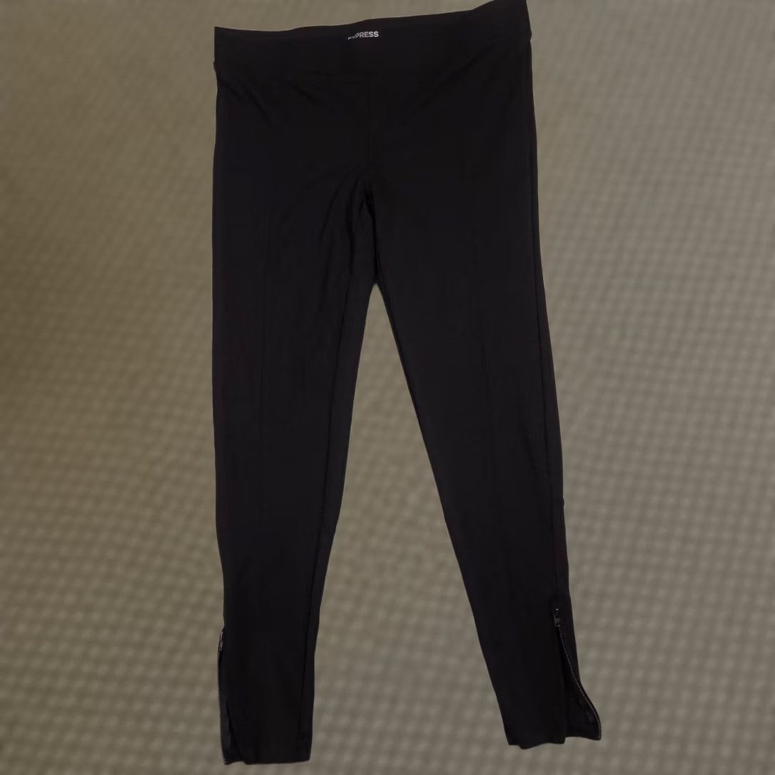 Express Express Leggings Womens M Black Mid Rise Ankle Zip Knit Pants Stretch Size 32" / US 10 / IT 46 - 1 Thumbnail