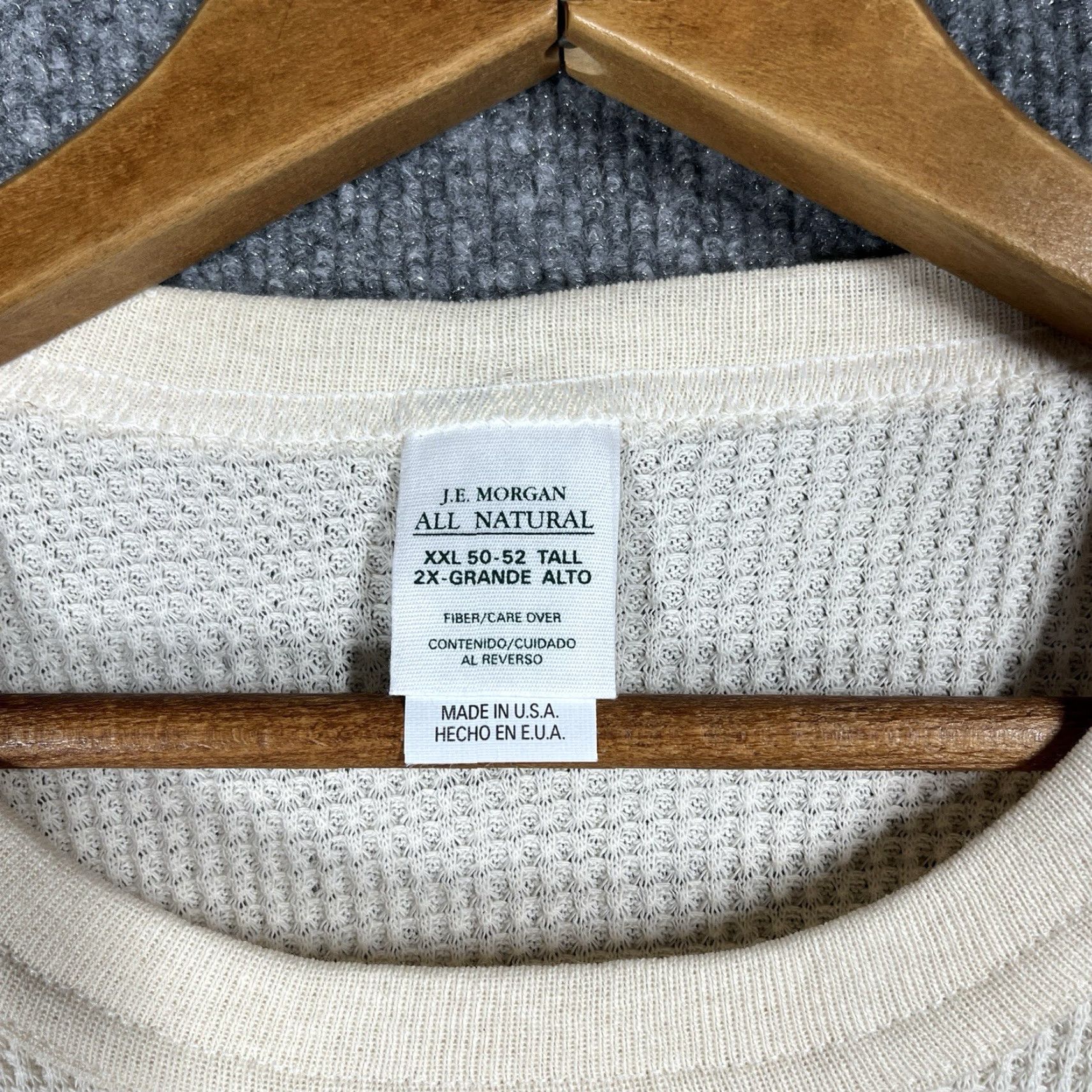 Vintage VINTAGE JE Morgan Thermal Shirt Mens 2XL Tall White USA 80s 90s Cotton Knit Crew Neck Long Sleeve Woolless No. Size US XXL / EU 58 / 5 - 6 Thumbnail