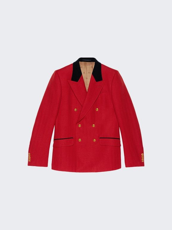 Gucci o1s1wg110125 Wool Linen Herringbone Formal Jacket in Red Size US S / EU 44-46 / 1 - 1 Thumbnail