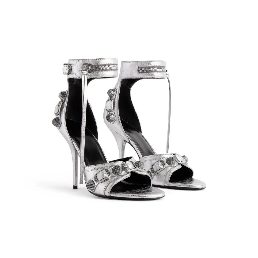 Balenciaga o1srvl11e0426 Cagole 110mm Sandals Metallized in Silver Size US 5 / IT 35 - 2 Thumbnail